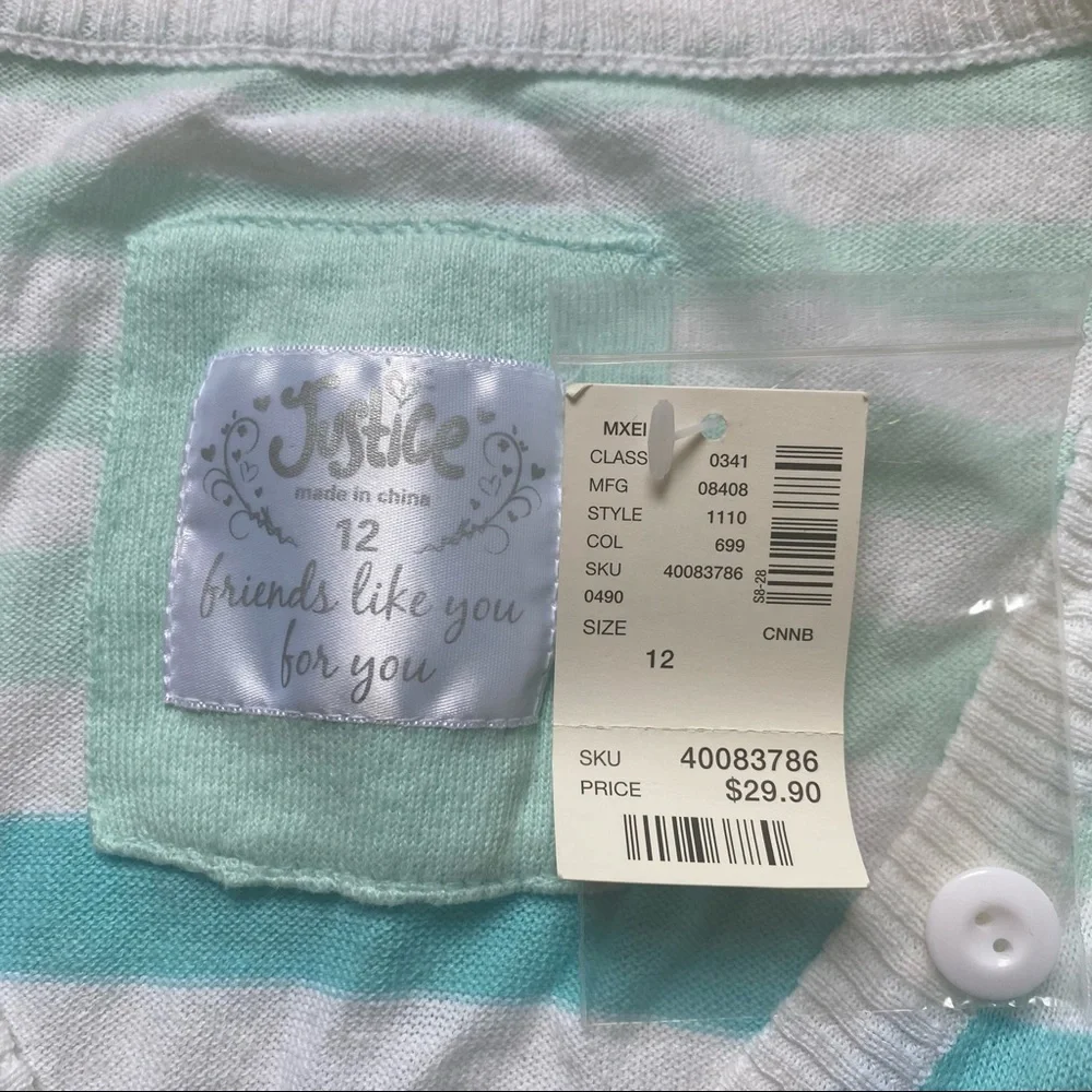 Justice NWT blue and white striped sweater girls size 12